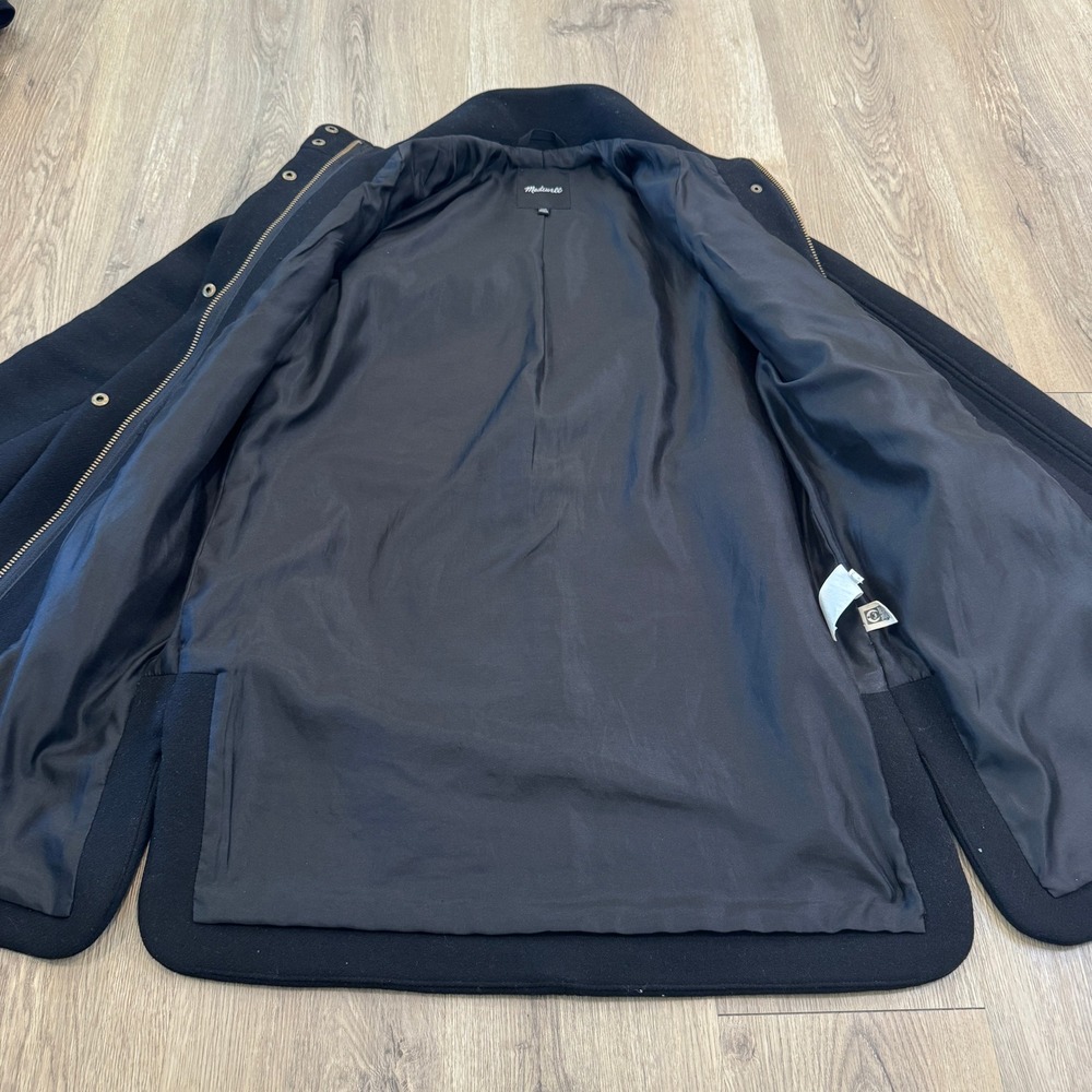 Madewell Estate Cocoon Coat Black Wool Blend In Insuluxe Fabric Peacoat Size XXS - Picture 3 of 13